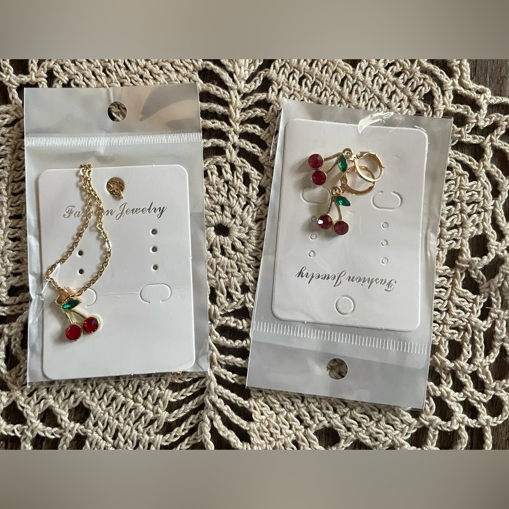 Cherries 🍒 Paris French Style Pendant and Earrings set